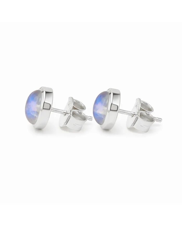 Rainbow Moonstone Studs - 925 Sterling Silver Oval Gemstone Jewelry