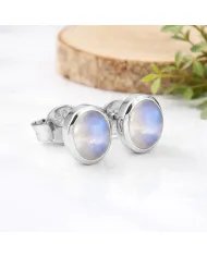 Rainbow Moonstone Studs - 925 Sterling Silver Oval Gemstone Jewelry