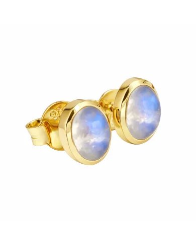 Rainbow Moonstone Studs - Gold Plated 925 Silver Oval Gemstone Jewelry