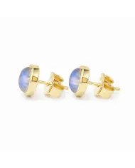 Rainbow Moonstone Studs - Gold Plated 925 Silver Oval Gemstone Jewelry