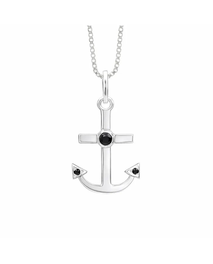 Modern Anchor Pendant with Black Onyx in 925 Silver Unisex Jewelry