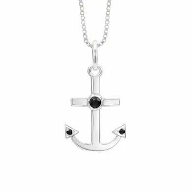 Modern Anchor Pendant with Black Onyx in 925 Silver Unisex Jewelry