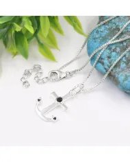 Modern Anchor Pendant with Black Onyx in 925 Silver Unisex Jewelry