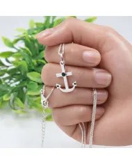 Modern Anchor Pendant with Black Onyx in 925 Silver Unisex Jewelry