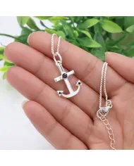 Modern Anchor Pendant with Black Onyx in 925 Silver Unisex Jewelry