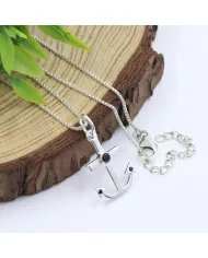 Modern Anchor Pendant with Black Onyx in 925 Silver Unisex Jewelry