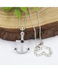 Modern Anchor Pendant with Black Onyx in 925 Silver Unisex Jewelry