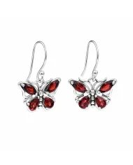 Garnet Butterfly Dangle Earrings - 925 Sterling Silver Handmade Jewelry