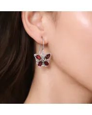 Garnet Butterfly Dangle Earrings - 925 Sterling Silver Handmade Jewelry