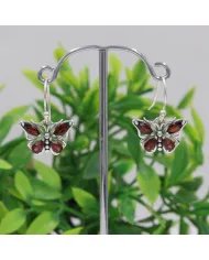 Garnet Butterfly Dangle Earrings - 925 Sterling Silver Handmade Jewelry