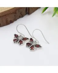 Garnet Butterfly Dangle Earrings - 925 Sterling Silver Handmade Jewelry
