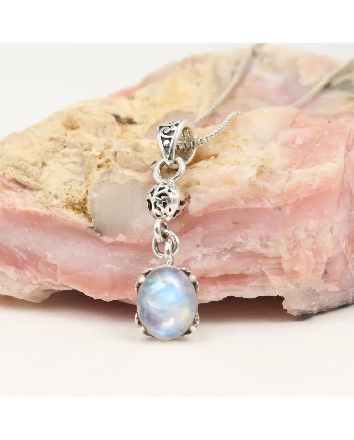 Rainbow Moonstone Pendant – Handmade 925 Sterling Silver Charm Jewelry