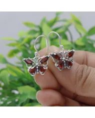 Garnet Butterfly Dangle Earrings - 925 Sterling Silver Handmade Jewelry