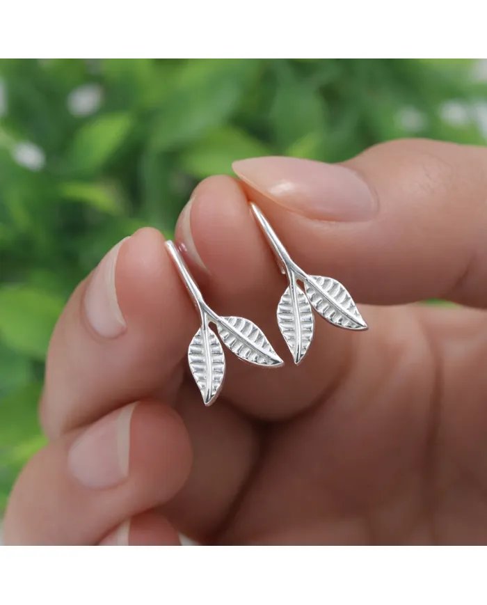 Leaf Dangle Earrings - 925 Sterling Silver Handmade Unique Jewelry