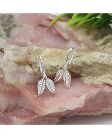 Leaf Dangle Earrings - 925 Sterling Silver Handmade Unique Jewelry
