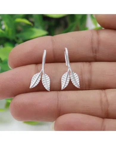 Leaf Dangle Earrings - 925 Sterling Silver Handmade Unique Jewelry