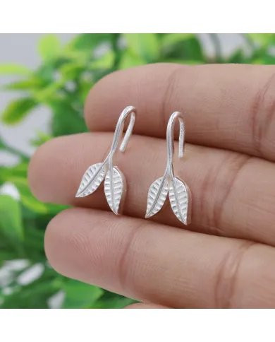 Leaf Dangle Earrings - 925 Sterling Silver Handmade Unique Jewelry