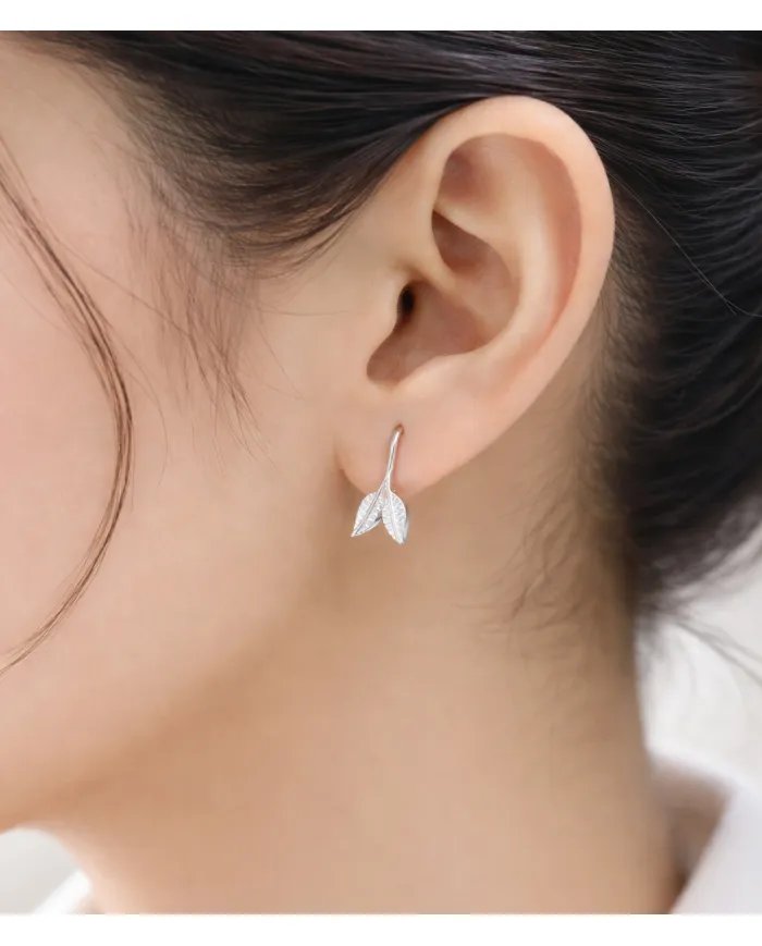 Leaf Dangle Earrings - 925 Sterling Silver Handmade Unique Jewelry