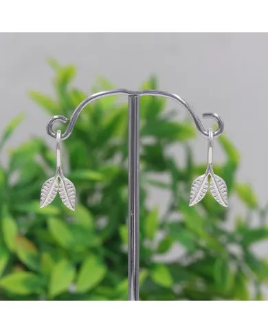 Leaf Dangle Earrings - 925 Sterling Silver Handmade Unique Jewelry