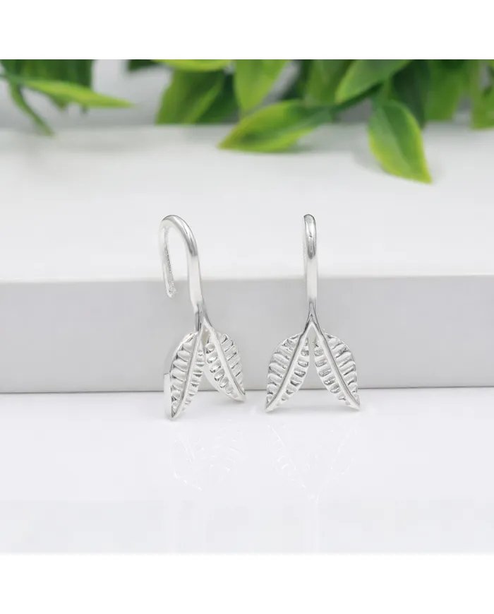 Leaf Dangle Earrings - 925 Sterling Silver Handmade Unique Jewelry