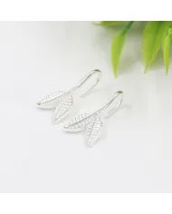 Leaf Dangle Earrings - 925 Sterling Silver Handmade Unique Jewelry