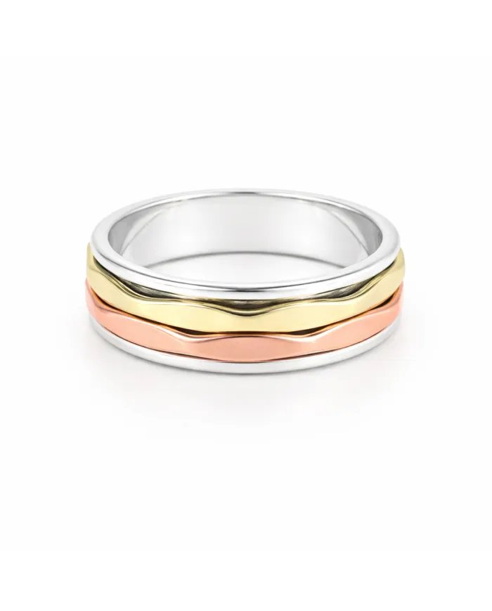 Brass & Copper Spinner Ring – 925 Solid Silver Handmade Fidget Jewelry