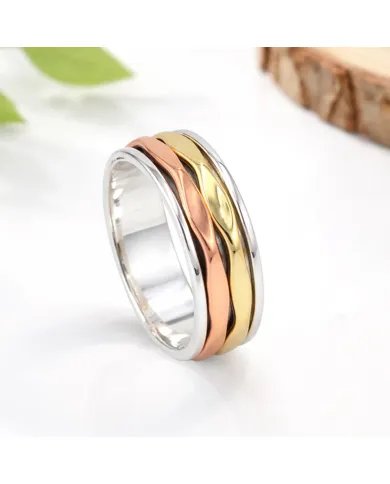 Brass & Copper Spinner Ring – 925 Solid Silver Handmade Fidget Jewelry