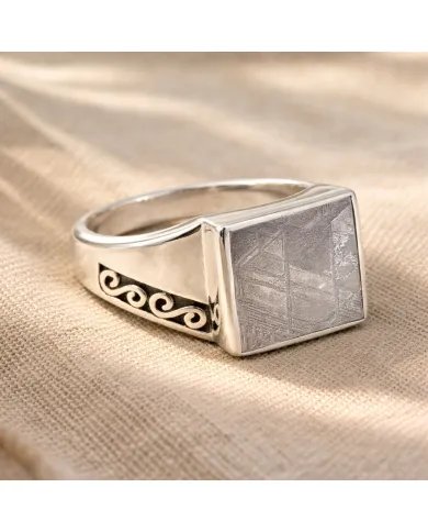 Meteorite Ring - 925 Sterling Silver Handmade Gemstone Unique Jewelry