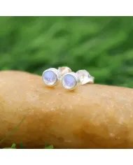 Rainbow Moonstone Stud Earrings - 925 Sterling Silver Handmade Jewelry