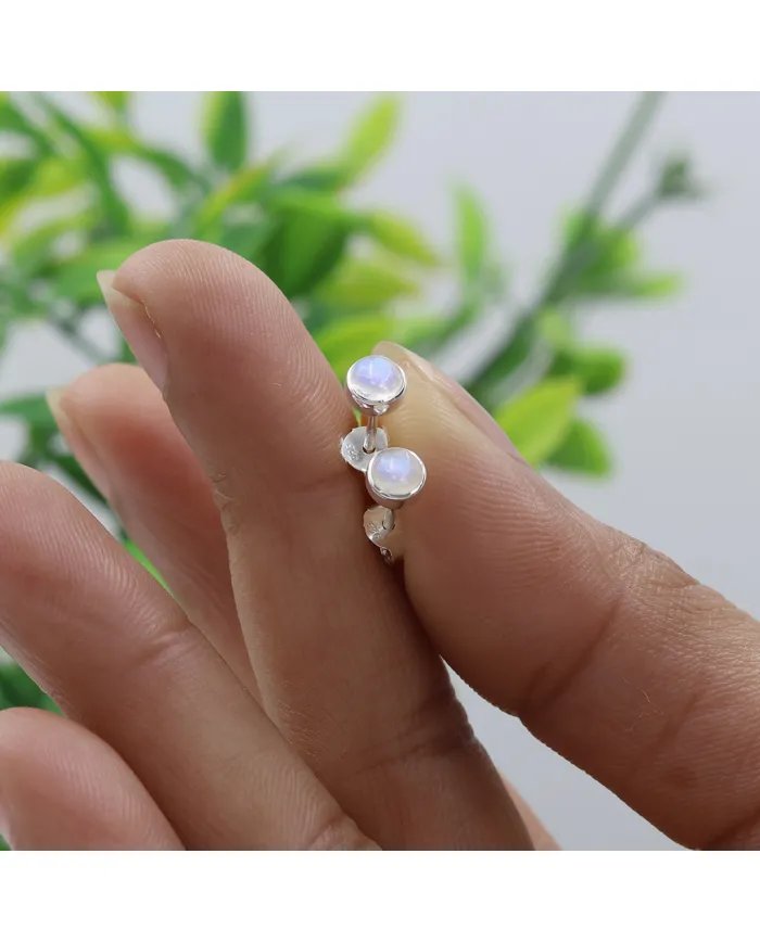 Rainbow Moonstone Stud Earrings - 925 Sterling Silver Handmade Jewelry