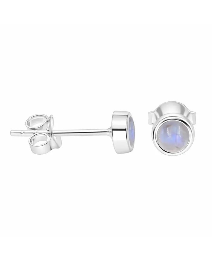 Rainbow Moonstone Stud Earrings - 925 Sterling Silver Handmade Jewelry