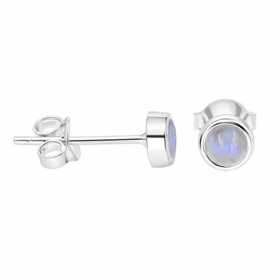 Rainbow Moonstone Stud Earrings - 925 Sterling Silver Handmade Jewelry