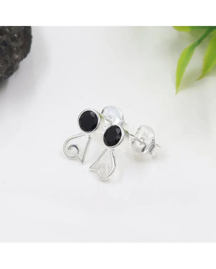 Black Onyx Studs - 925 Sterling Silver Handmade Modern Jewelry