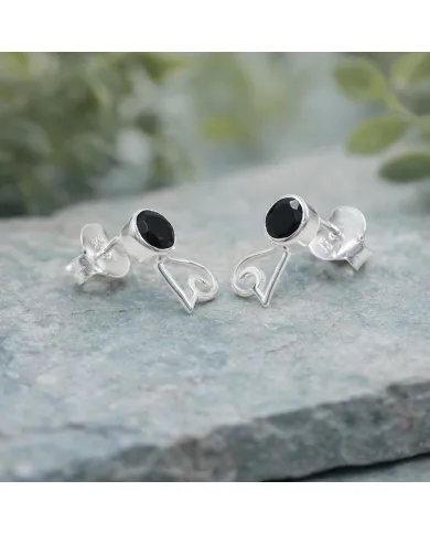 Black Onyx Studs - 925 Sterling Silver Handmade Modern Jewelry