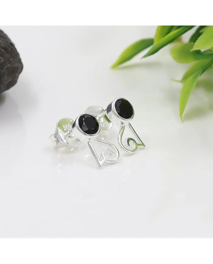 Black Onyx Studs - 925 Sterling Silver Handmade Modern Jewelry