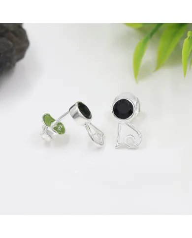 Black Onyx Studs - 925 Sterling Silver Handmade Modern Jewelry