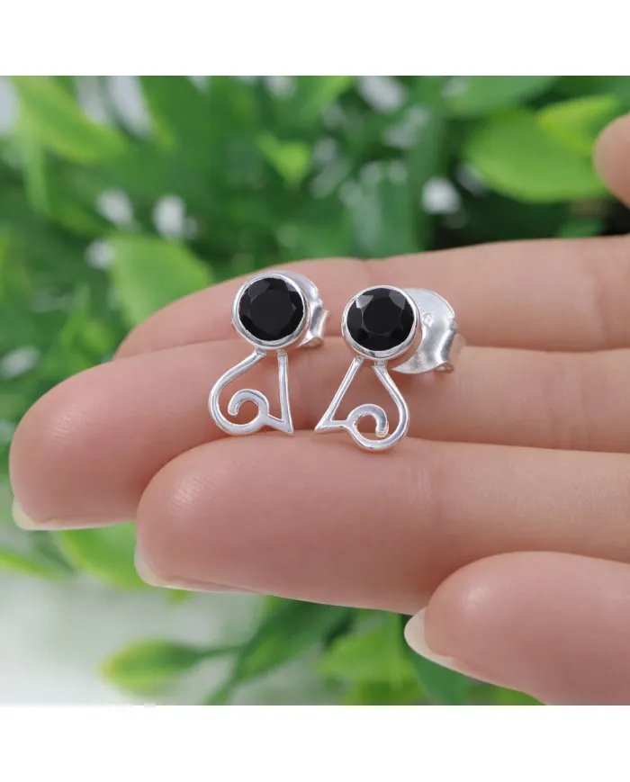 Black Onyx Studs - 925 Sterling Silver Handmade Modern Jewelry