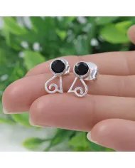 Black Onyx Studs - 925 Sterling Silver Handmade Modern Jewelry