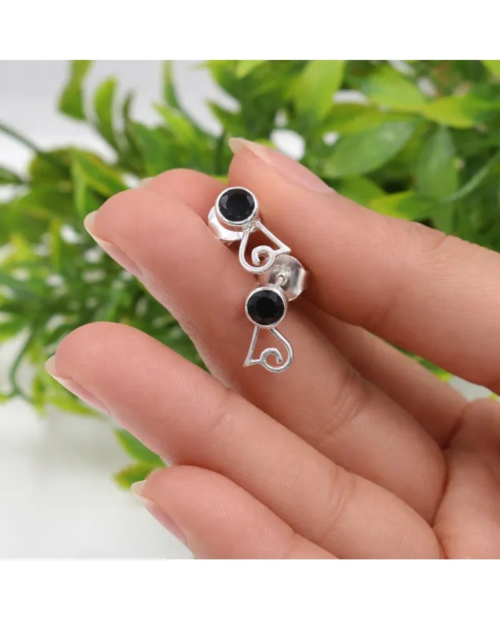 Black Onyx Studs - 925 Sterling Silver Handmade Modern Jewelry