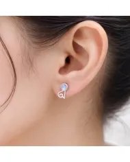 Rainbow Moonstone Studs - 925 Sterling Silver Handmade Modern Jewelry