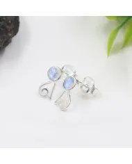 Rainbow Moonstone Studs - 925 Sterling Silver Handmade Modern Jewelry