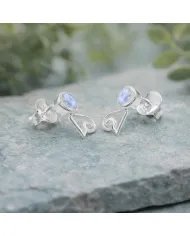 Rainbow Moonstone Studs - 925 Sterling Silver Handmade Modern Jewelry