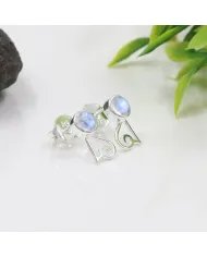 Rainbow Moonstone Studs - 925 Sterling Silver Handmade Modern Jewelry