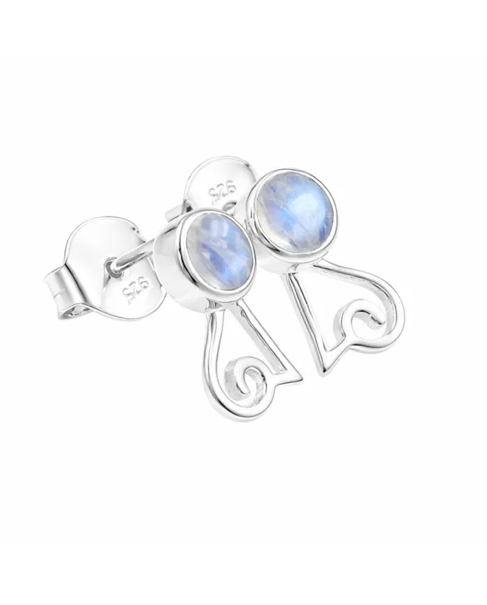 Rainbow Moonstone Studs - 925 Sterling Silver Handmade Modern Jewelry