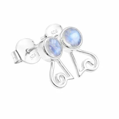 Rainbow Moonstone Studs - 925 Sterling Silver Handmade Modern Jewelry