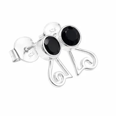 Black Onyx Studs - 925 Sterling Silver Handmade Modern Jewelry