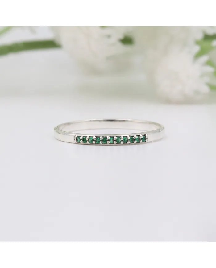 Natural Emerald Ring - Sterling Silver Ring Minimalist Rings for Her