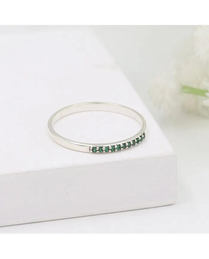 Natural Emerald Ring - Sterling Silver Ring Minimalist Rings for Her