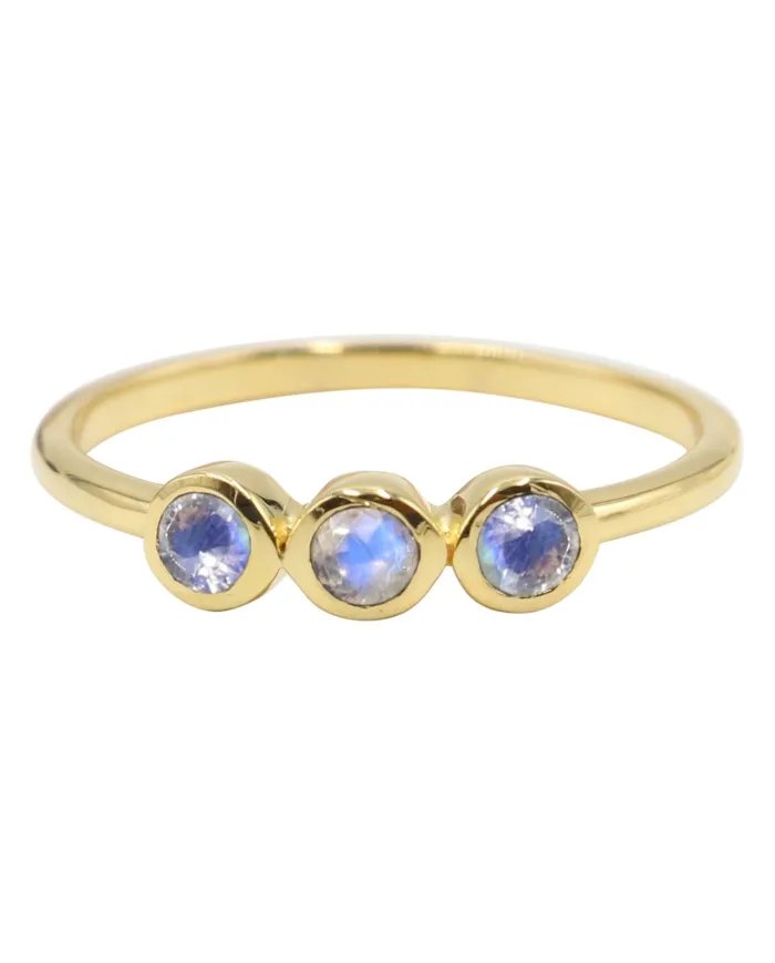 Rainbow Moonstone Half Eternity Band Ring – Gold Plated 925 Sterling Silver