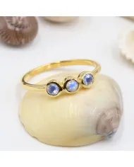 Rainbow Moonstone Half Eternity Band Ring – Gold Plated 925 Sterling Silver